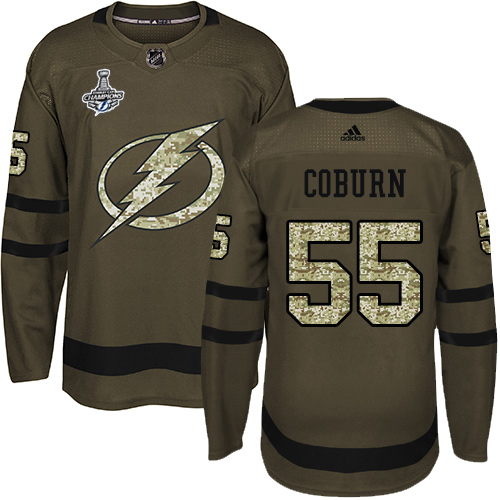 Men Adidas Tampa Bay Lightning #55 Braydon Coburn Green Salute to Service 2020 Stanley Cup Champions Stitched NHL Jersey